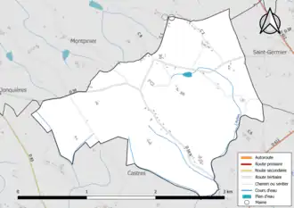 Carte en couleur présentant le réseau hydrographique de la commune