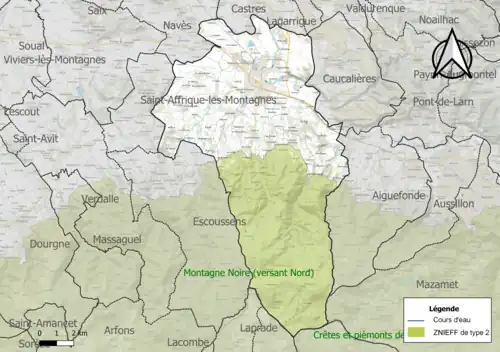 Carte de la ZNIEFF de type 2 sur la commune.