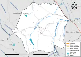 Carte en couleur présentant le réseau hydrographique de la commune