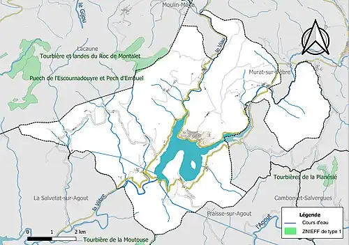 Carte de la ZNIEFF de type 1 sur la commune.