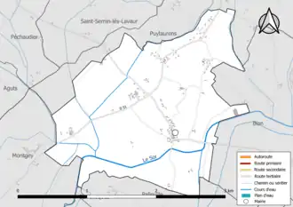 Carte en couleur présentant le réseau hydrographique de la commune