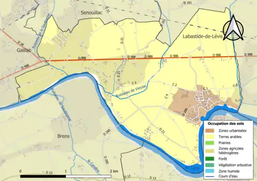 Carte en couleurs présentant l'occupation des sols.