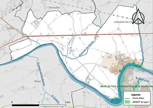 Carte de la ZNIEFF de type 1 sur la commune.