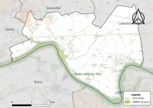 Carte de la ZNIEFF de type 2 sur la commune.