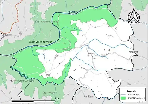 Carte de la ZNIEFF de type 1 sur la commune.