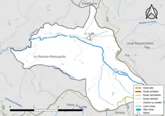 Carte en couleur présentant le réseau hydrographique de la commune
