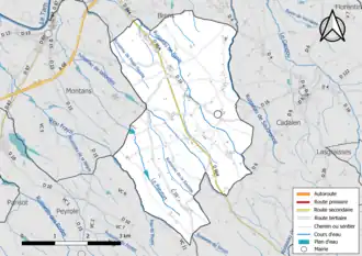 Carte en couleur présentant le réseau hydrographique de la commune