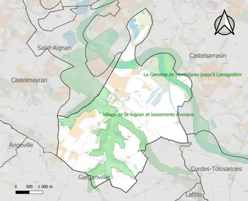 Carte des ZNIEFF de type 1 sur la commune.