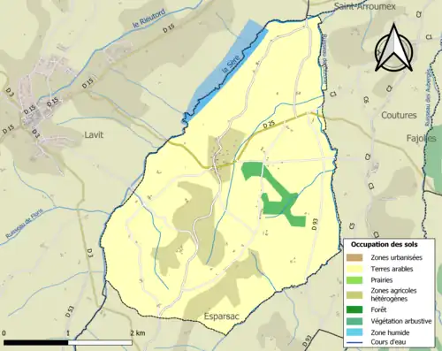 Carte en couleurs présentant l'occupation des sols.