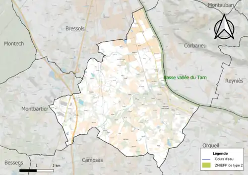 Carte de la ZNIEFF de type 2 sur la commune.