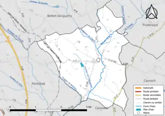 Carte en couleur présentant le réseau hydrographique de la commune