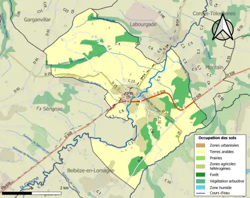 Carte en couleurs présentant l'occupation des sols.