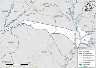 Carte en couleur présentant le réseau hydrographique de la commune