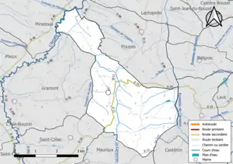 Carte en couleur présentant le réseau hydrographique de la commune