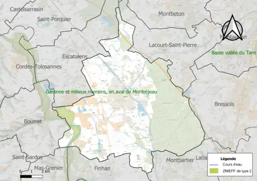 Carte de la ZNIEFF de type 2 sur la commune.