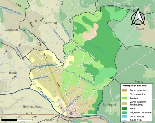 Carte en couleurs présentant l'occupation des sols.