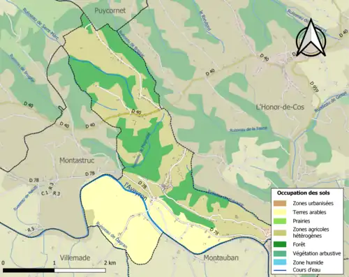 Carte en couleurs présentant l'occupation des sols.