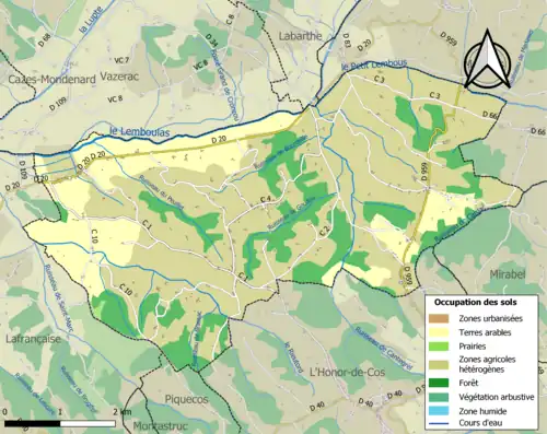 Carte en couleurs présentant l'occupation des sols.