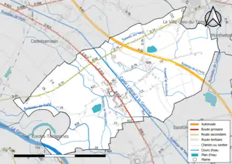 Carte en couleur présentant le réseau hydrographique de la commune