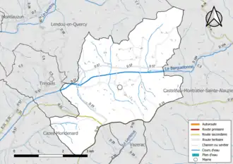 Carte en couleur présentant le réseau hydrographique de la commune