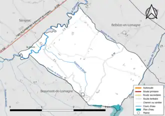 Carte en couleur présentant le réseau hydrographique de la commune