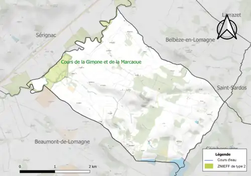 Carte de la ZNIEFF de type 2 sur la commune.