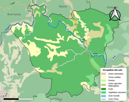 Carte en couleurs présentant l'occupation des sols.