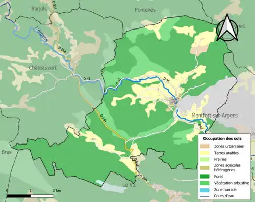 Carte en couleurs présentant l'occupation des sols.
