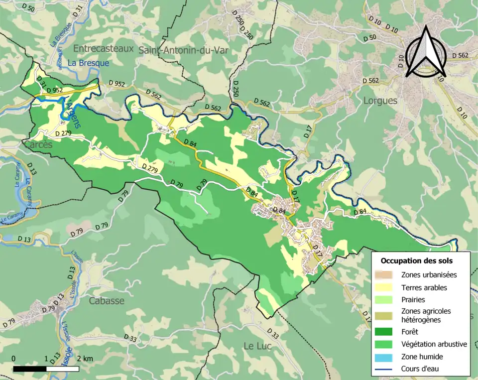 Carte en couleurs présentant l'occupation des sols.