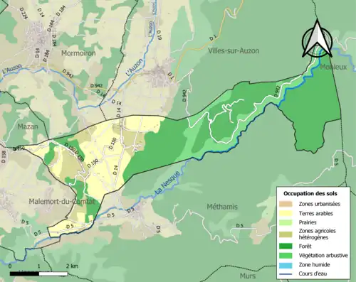 Carte en couleurs présentant l'occupation des sols.