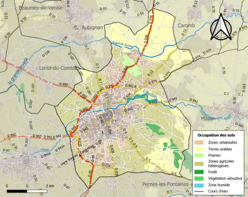 Carte en couleurs présentant l'occupation des sols.