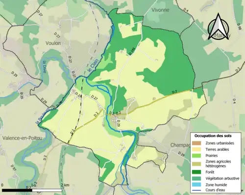 Carte en couleurs présentant l'occupation des sols.