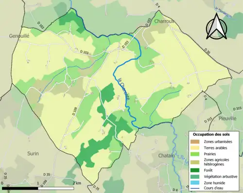 Carte en couleurs présentant l'occupation des sols.