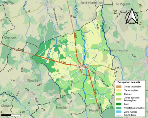Carte en couleurs présentant l'occupation des sols.