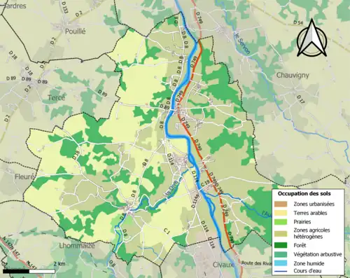 Carte en couleurs présentant l'occupation des sols.