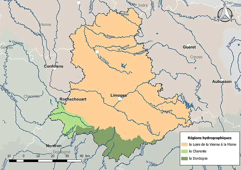 La Haute-Vienne est découpé en trois régions hydrographiques.