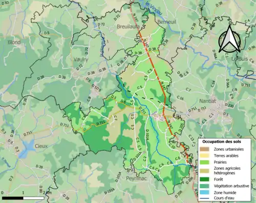 Carte en couleurs présentant l'occupation des sols.