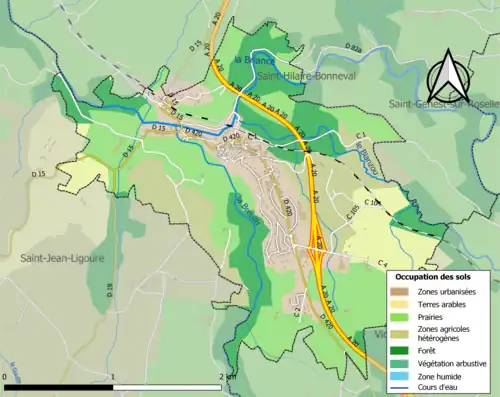 Carte en couleurs présentant l'occupation des sols.