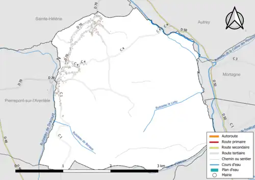 Carte en couleur présentant le réseau hydrographique de la commune