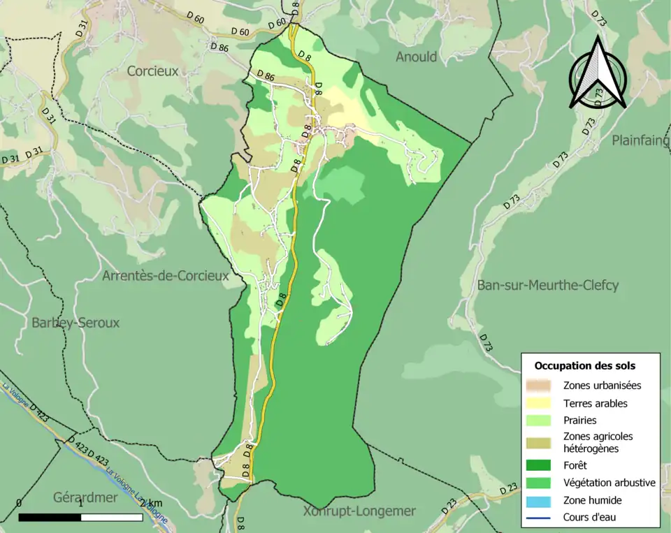Carte en couleurs présentant l'occupation des sols.