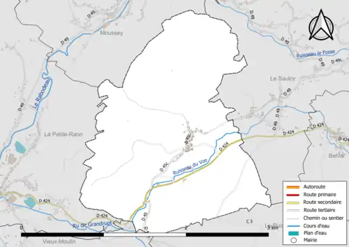 Carte en couleur présentant le réseau hydrographique de la commune