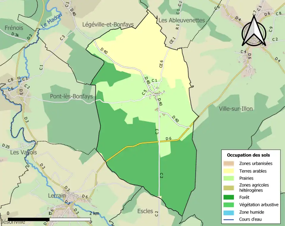 Carte en couleurs présentant l'occupation des sols.