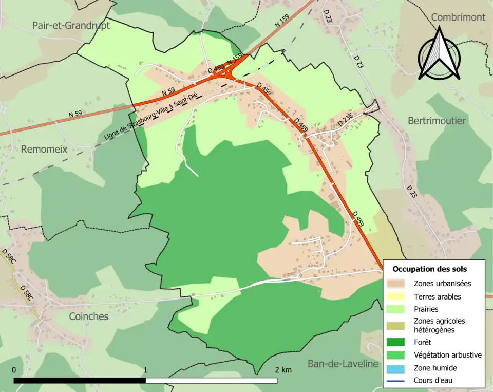 Carte en couleurs présentant l'occupation des sols.