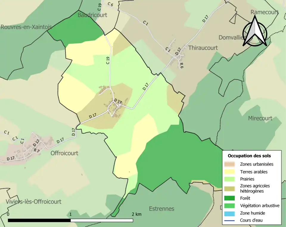 Carte en couleurs présentant l'occupation des sols.