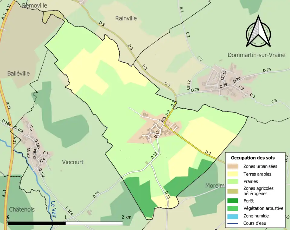 Carte en couleurs présentant l'occupation des sols.