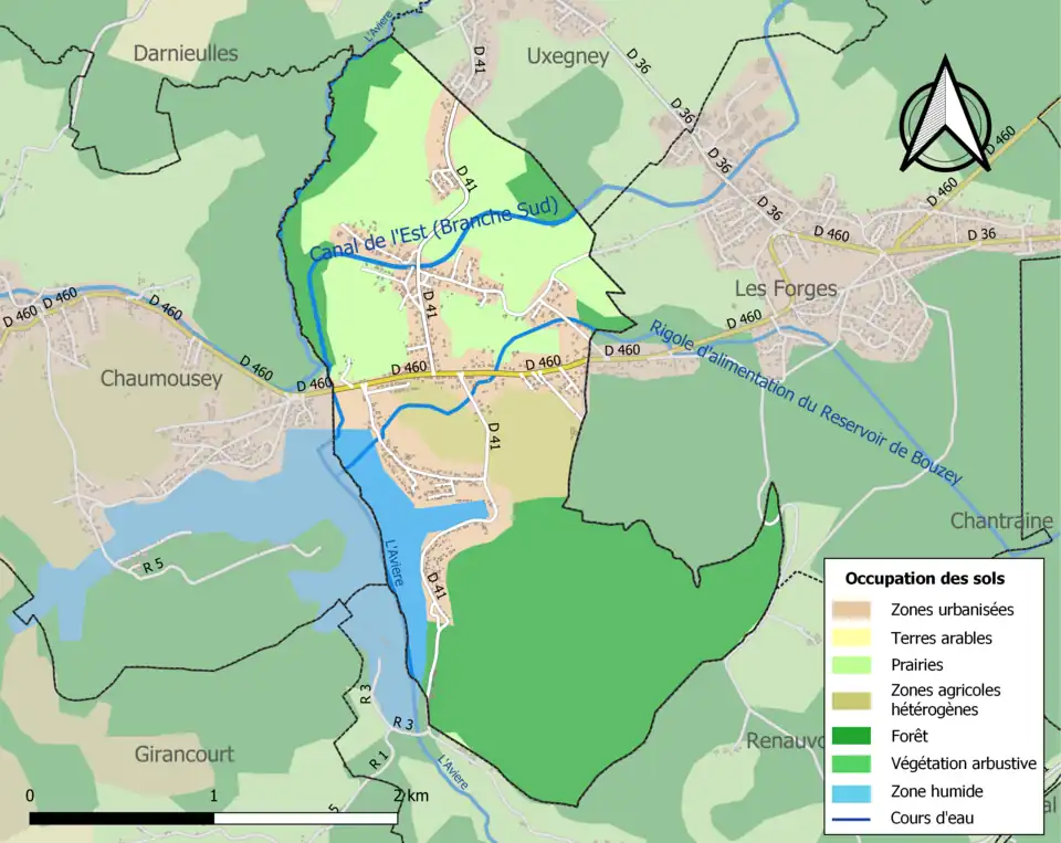 Carte en couleurs présentant l'occupation des sols.