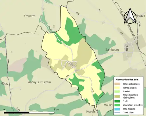 Carte en couleurs présentant l'occupation des sols.