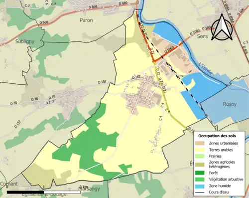 Carte en couleurs présentant l'occupation des sols.