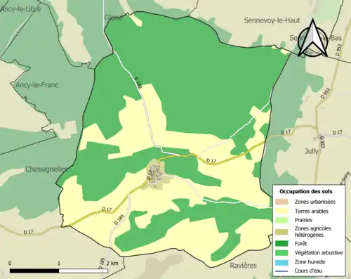 Carte en couleurs présentant l'occupation des sols.