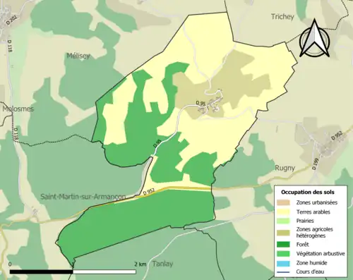 Carte en couleurs présentant l'occupation des sols.